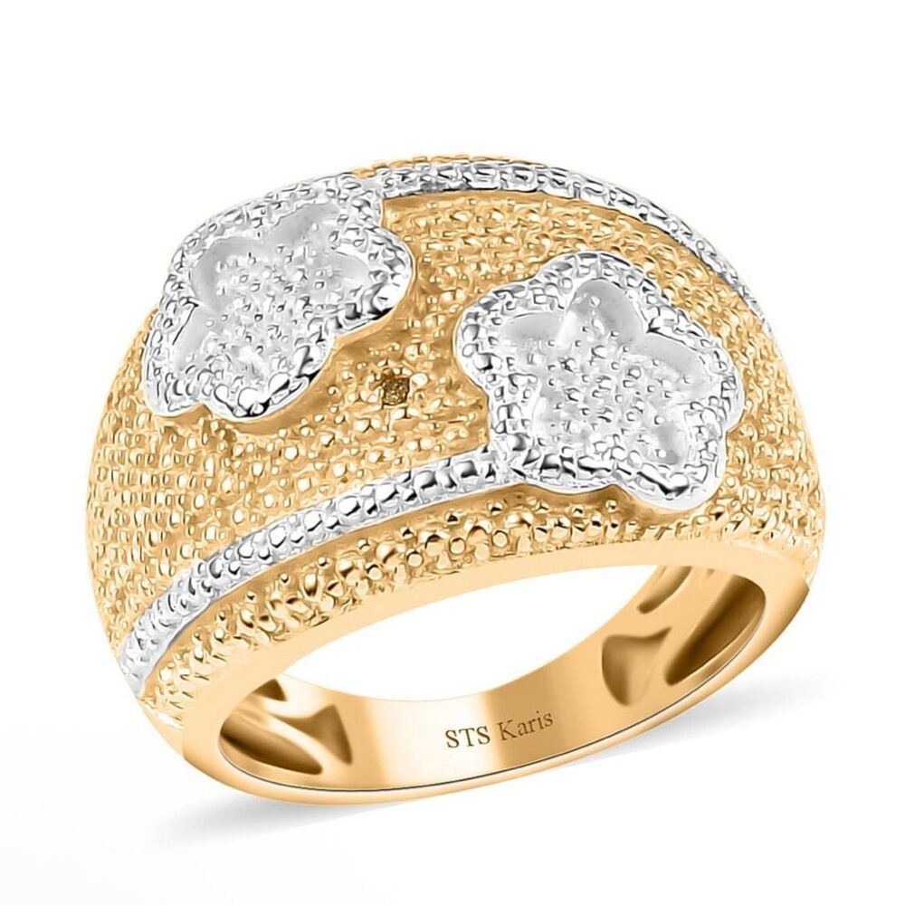 Yellow Diamond Accent Flower Motif Statement Ring 18K Gold Vermeil Size 8